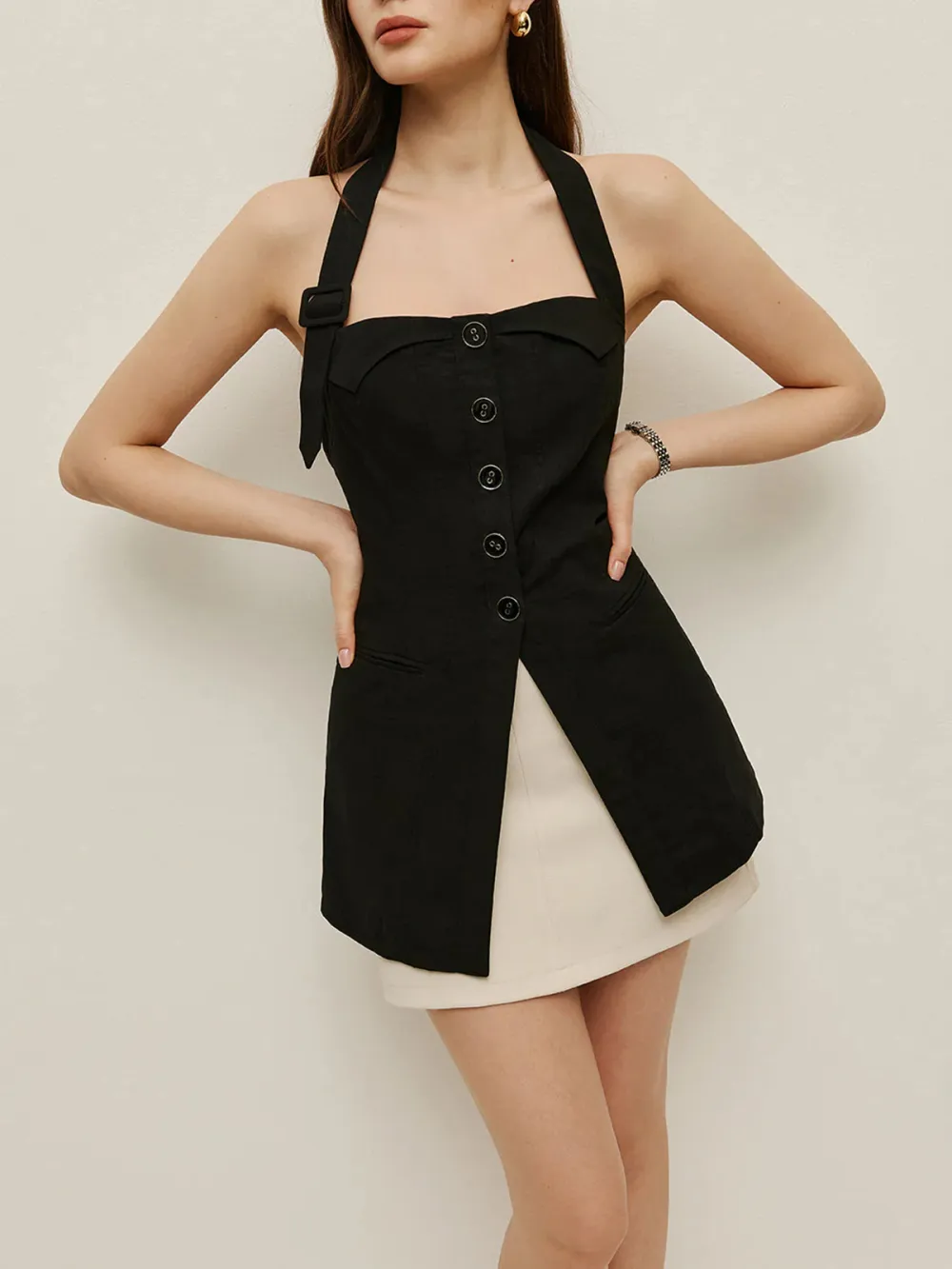 Split Hem Backless Halter Neck Top