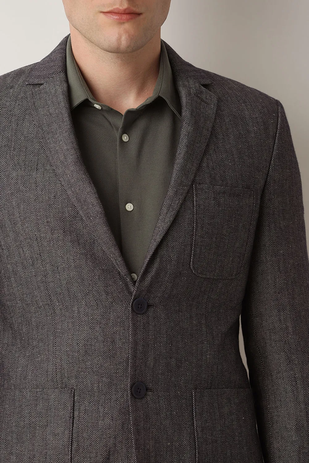 Beige Textured Linen Casual Blazer