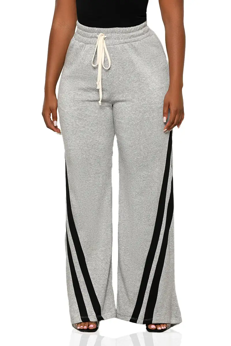 Side Stripe Wide Leg Jogger Pants (Grey Multi)