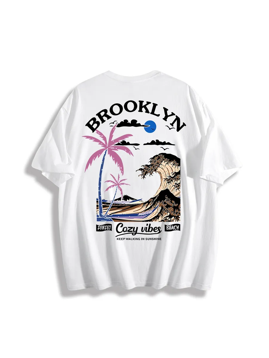 Floerns Men's Oversized Tree Print Half Sleeve Round Neck Drop Shoulder Tee