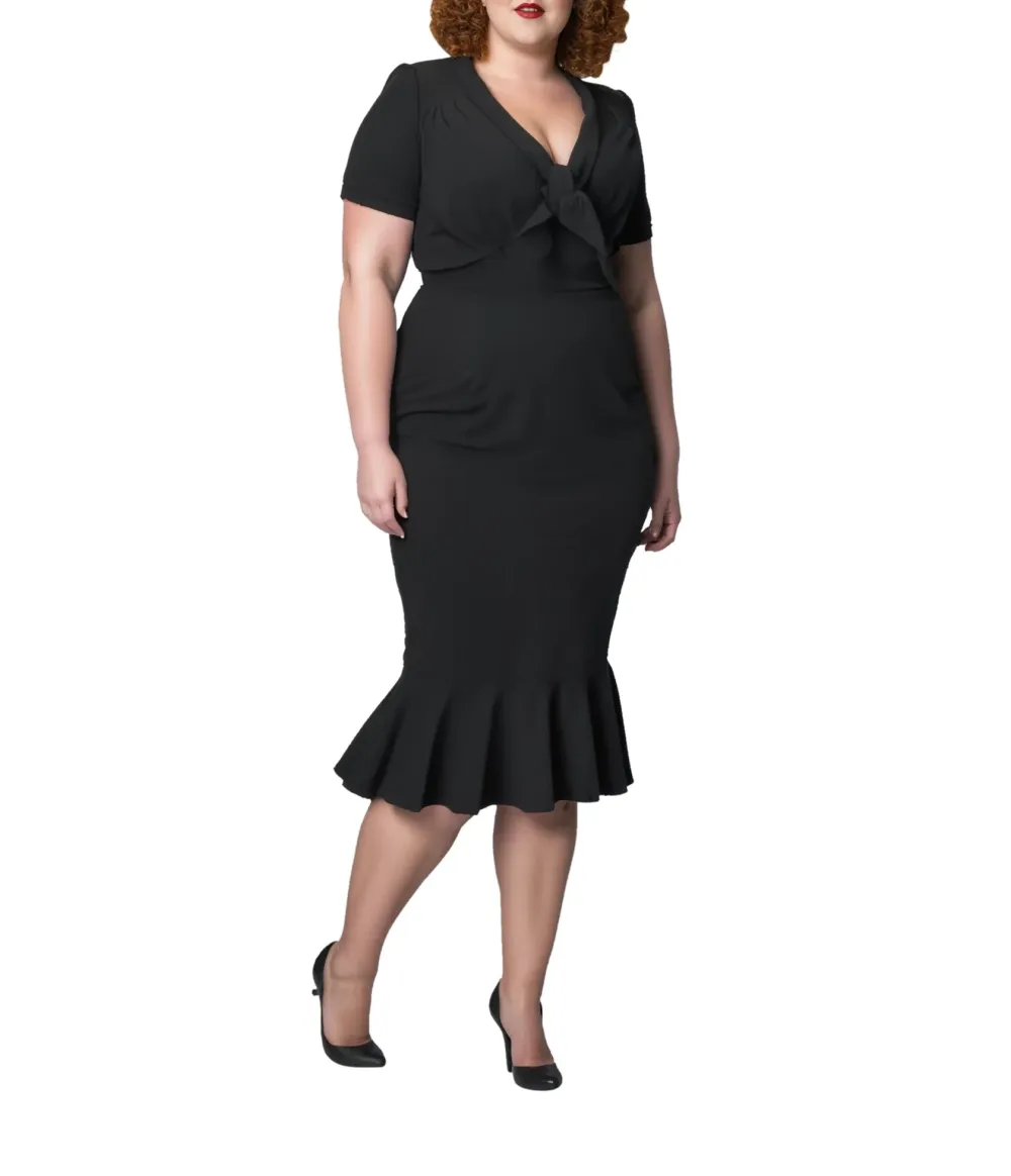 Unique Vintage Plus Size 1940s All Black Holloway Wiggle Dress