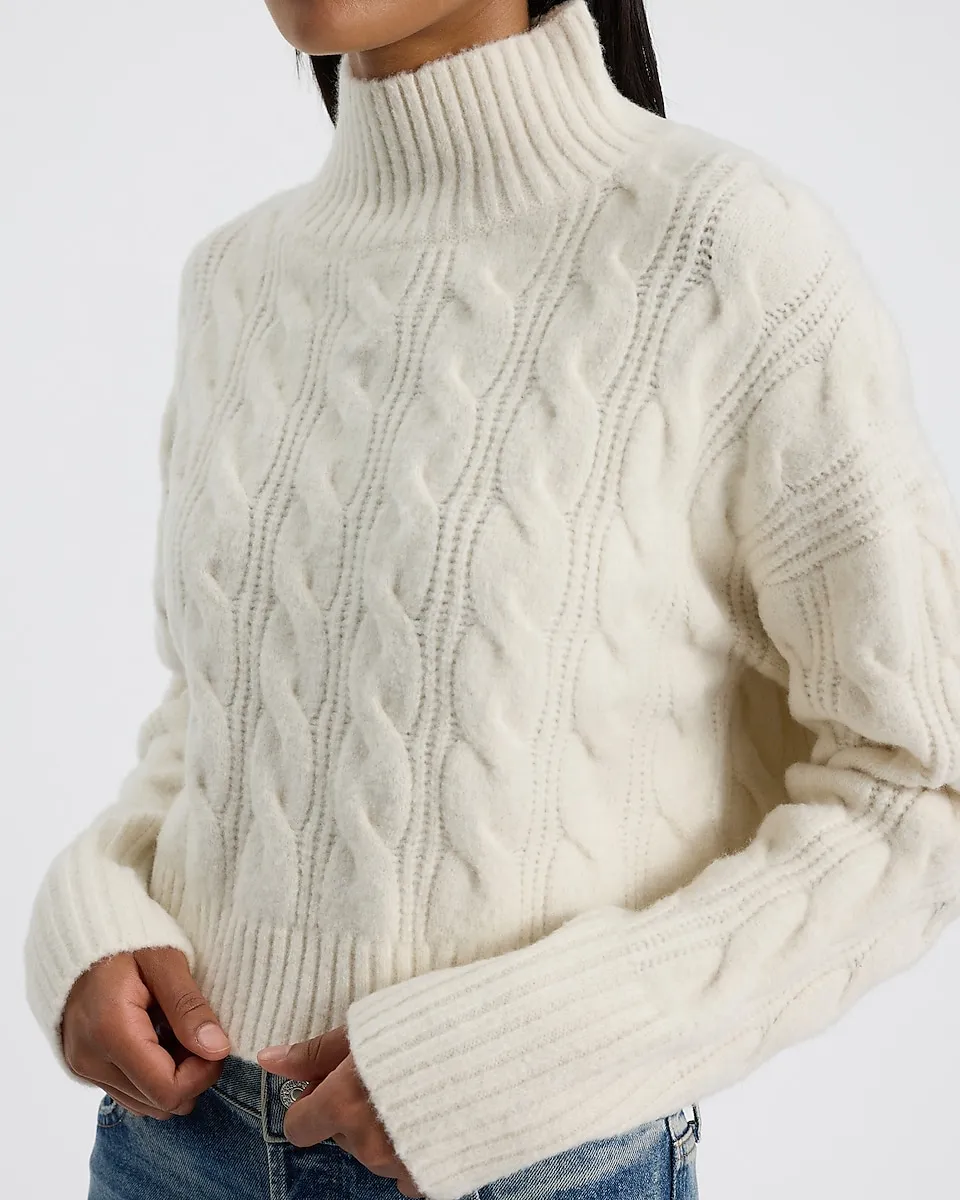 Cable Knit Mock Neck Cropped Sweater