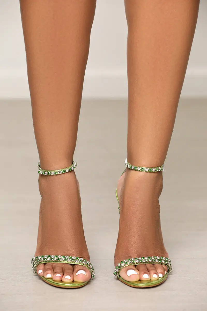 Jasmine Jeweled Strappy Heels (Green)- FINAL SALE