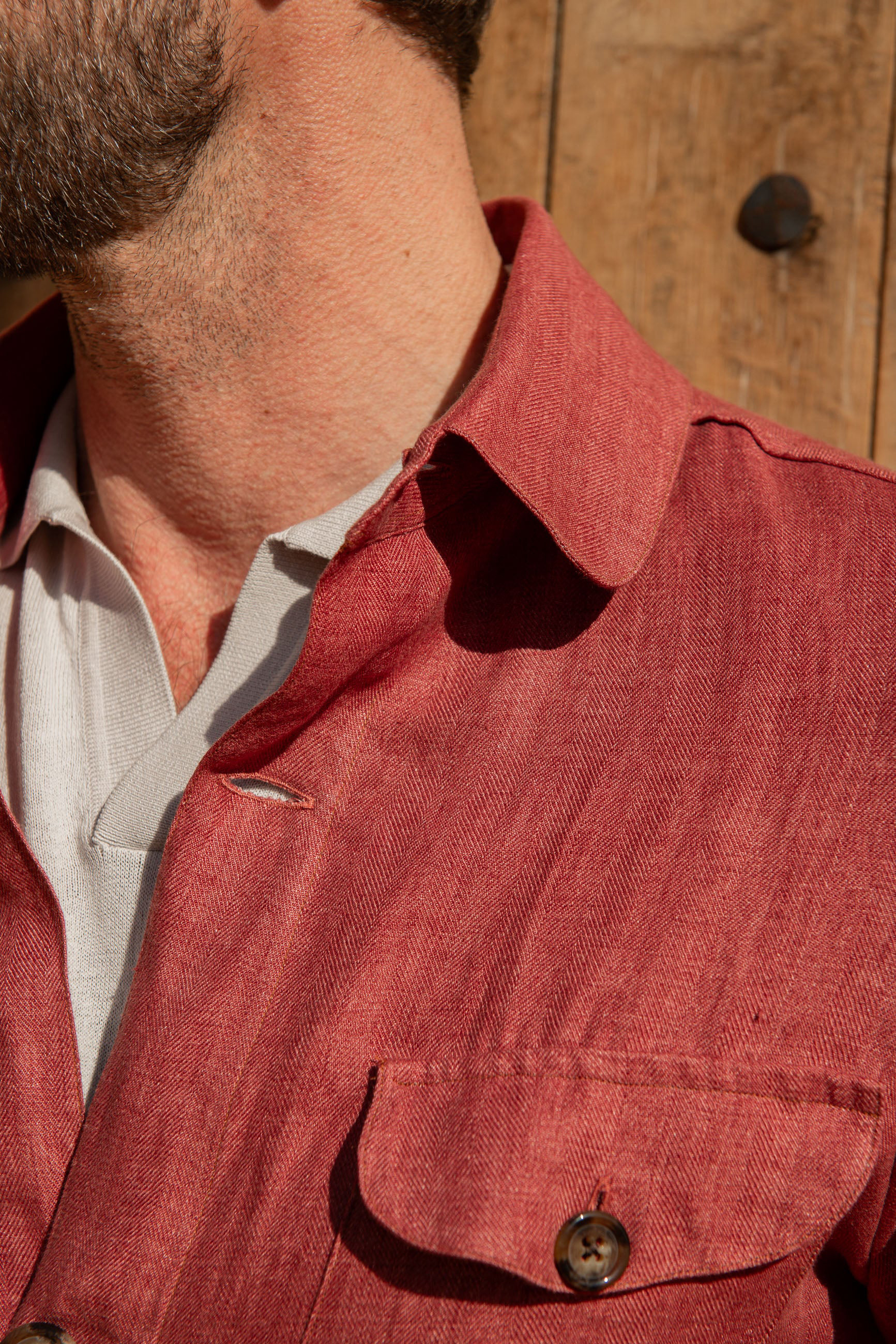 Red Herringbone Linen Safari Jacket