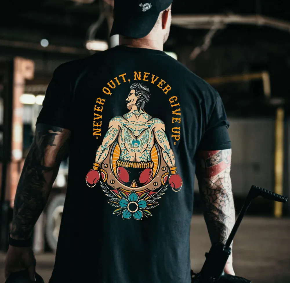 Never Quit, Never Give Up Boxer Print Men's T-shirt