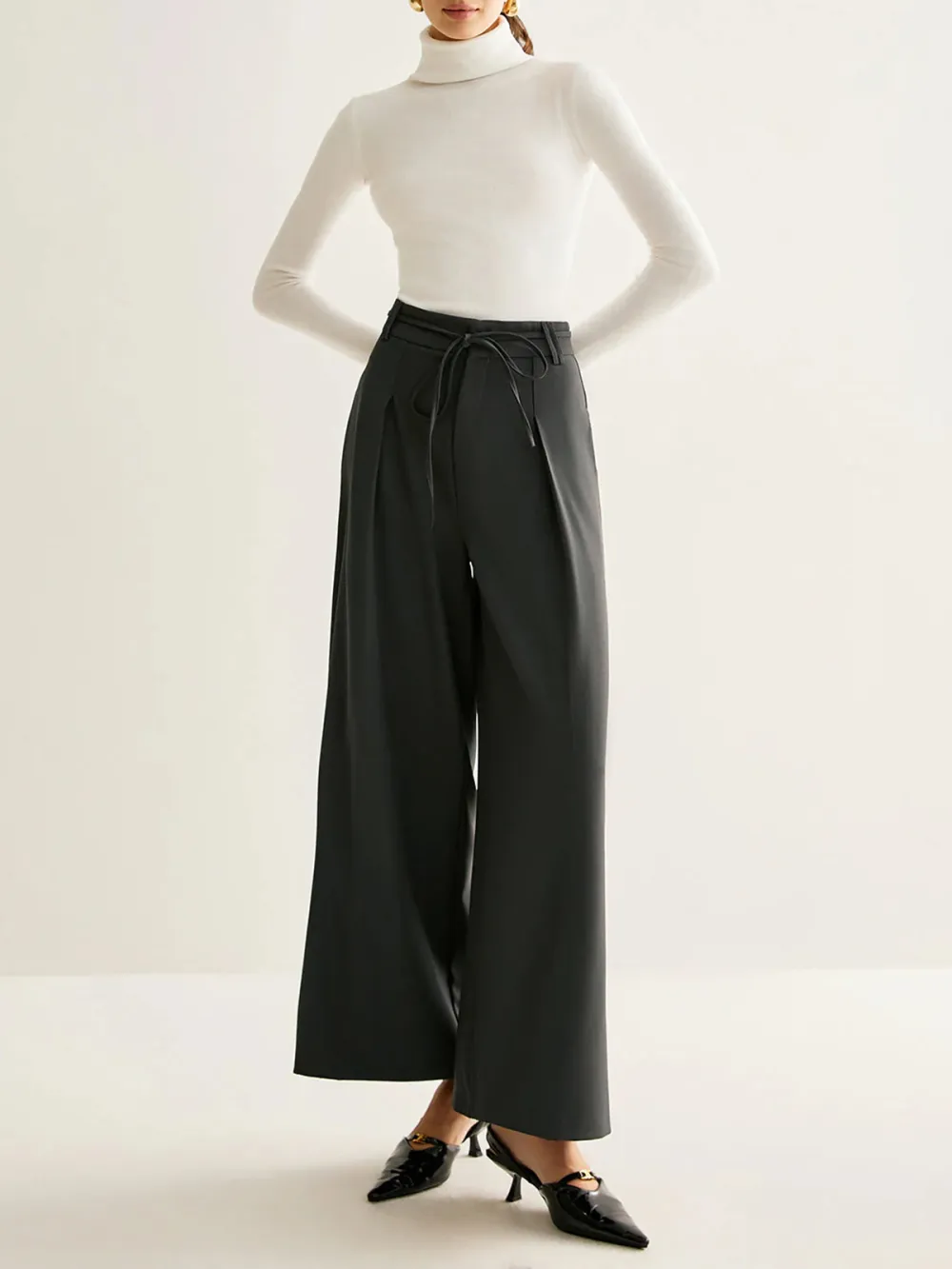 Tied High Waist Pants With Pockets