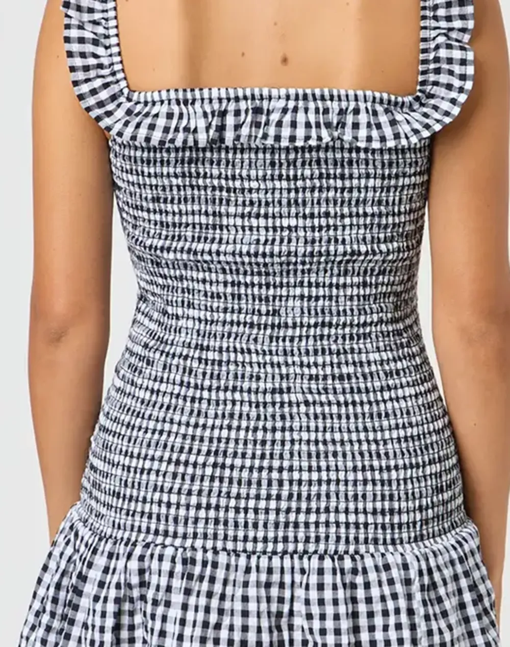 Shirred Gingham Mini Dress