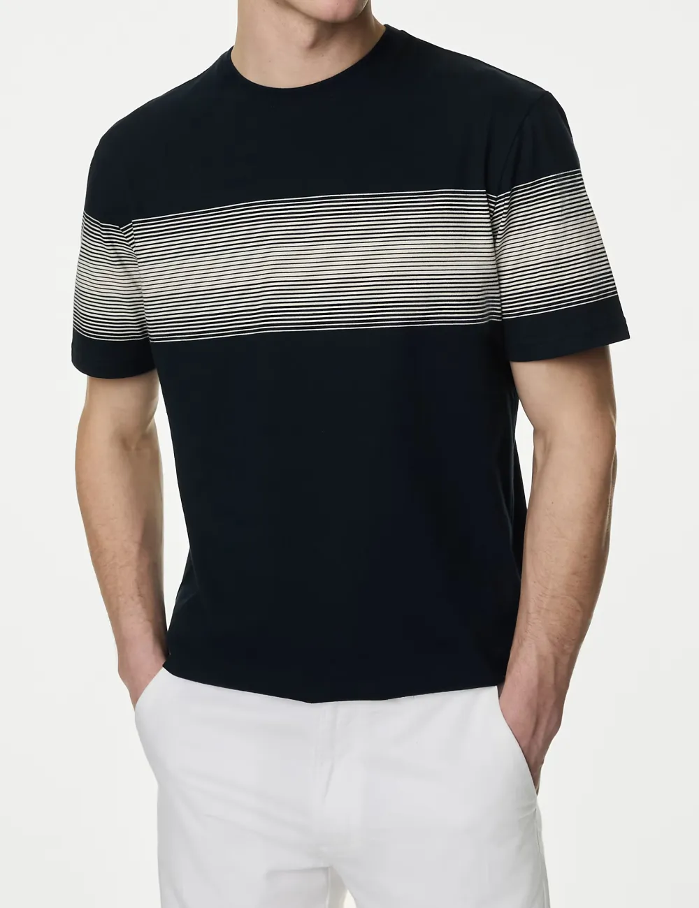 Pure Cotton Striped Crew Neck T-Shirt