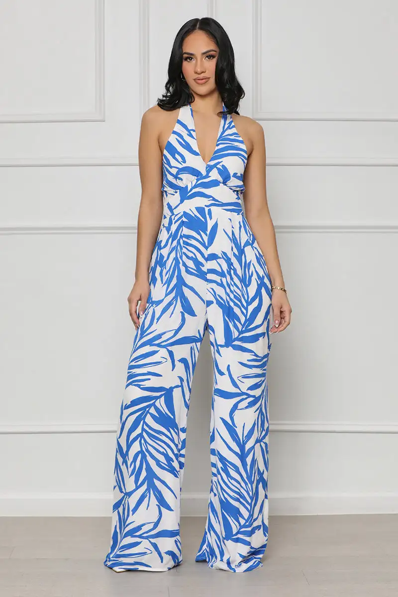 Take A Trip Halter Jumpsuit (Blue Multi)-FINAL SALE