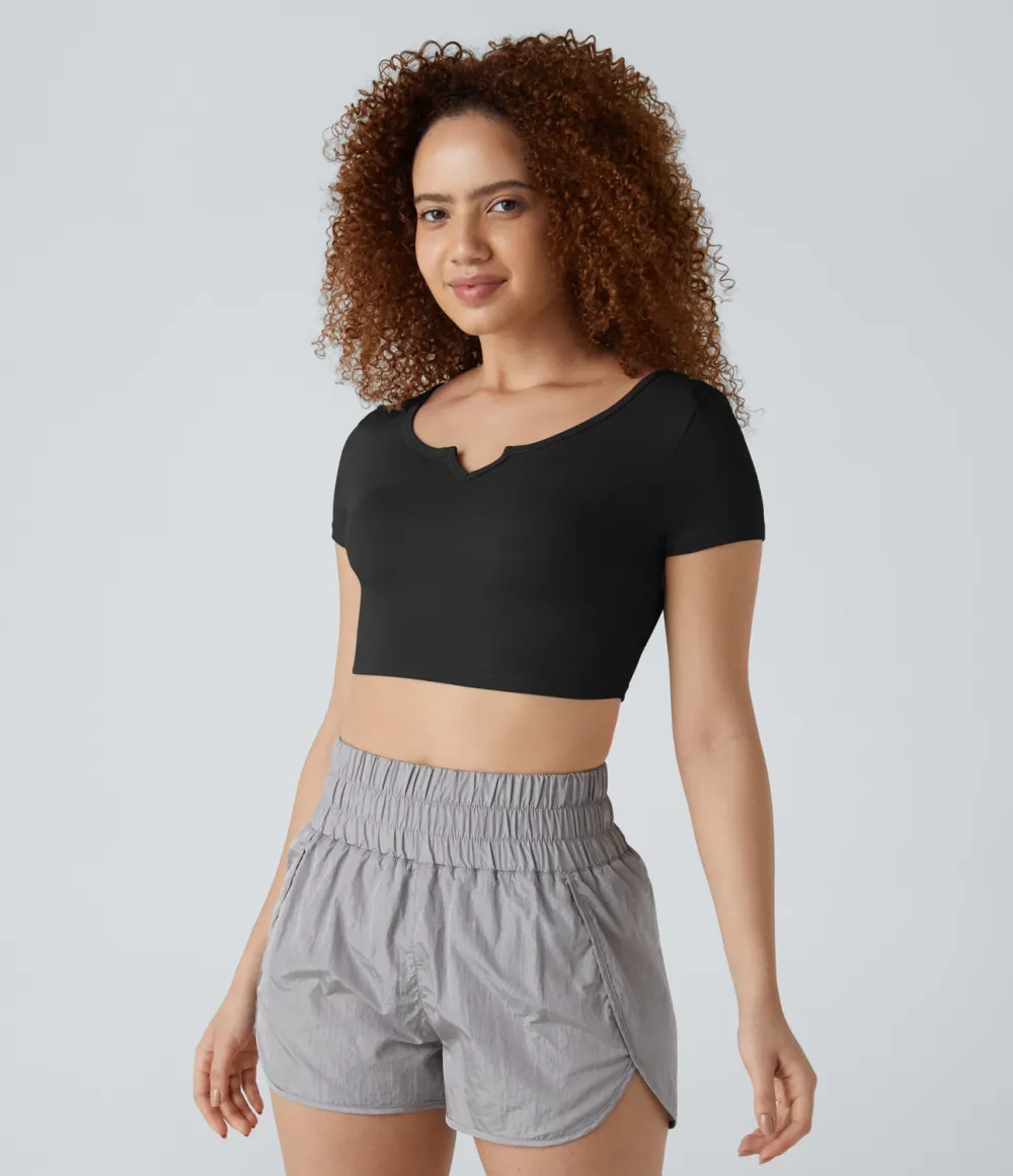 Notched Neck Cropped Skinny Workout Sports Top