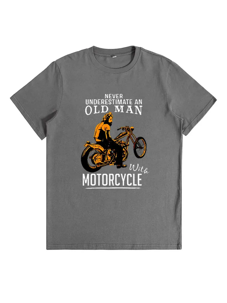 Men'S Motorcycle Print Crew Neck Short Sleeve T-Shirt