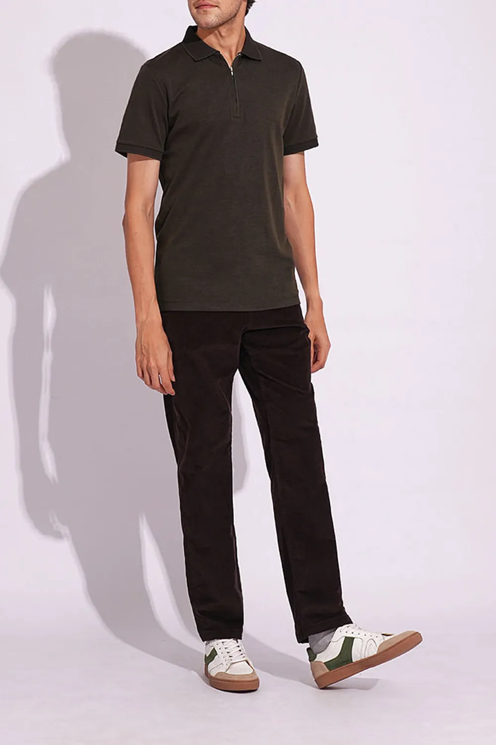 Brown Organic Cotton Zipped Polo