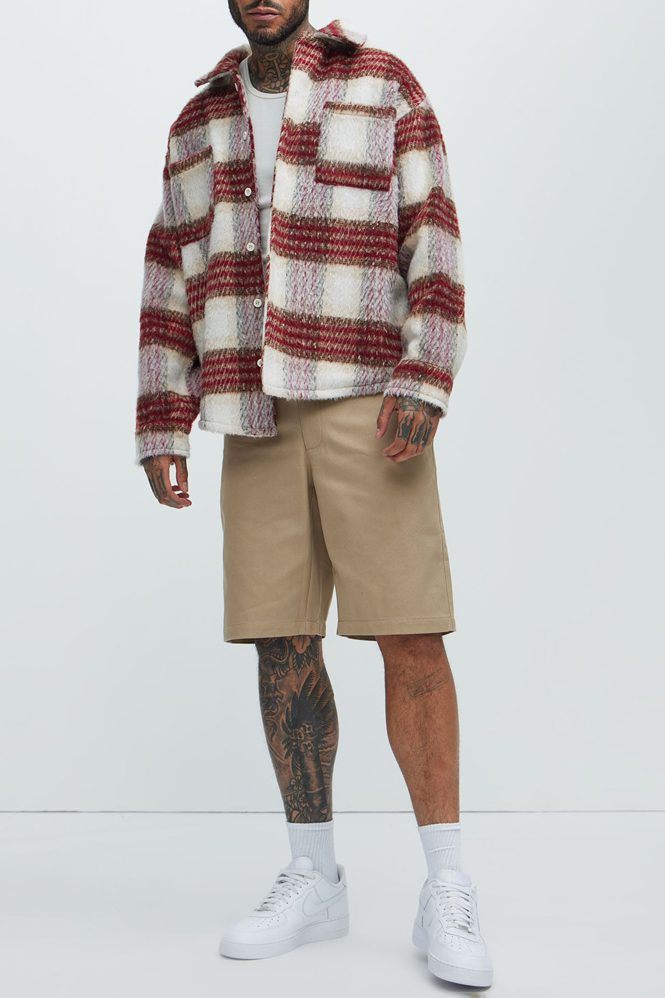 Move Up Plaid Shacket - Red/White