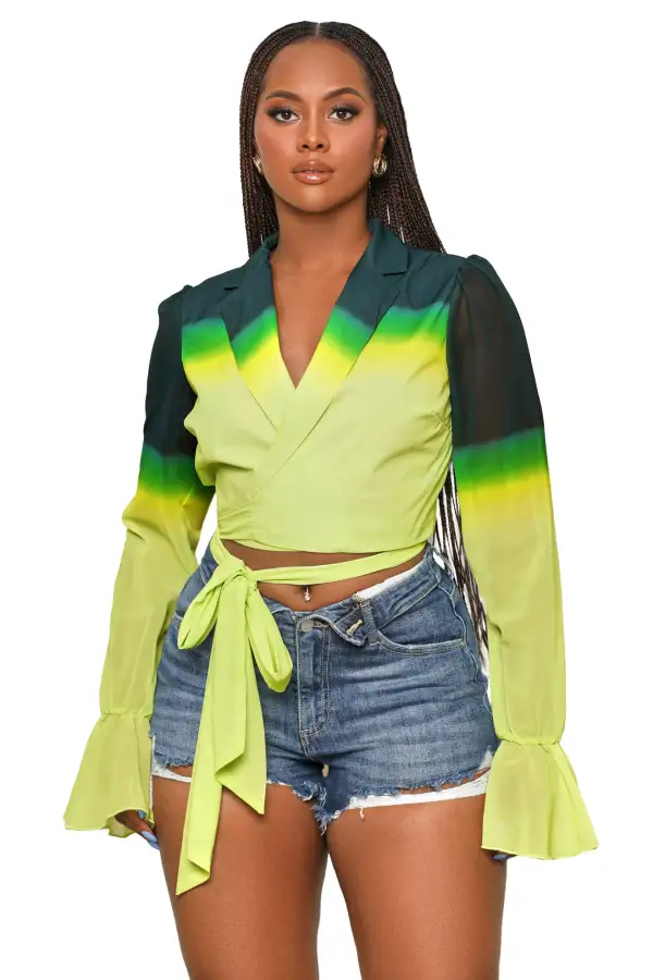 Fade To Green Bell Sleeve Top-FINAL SALE