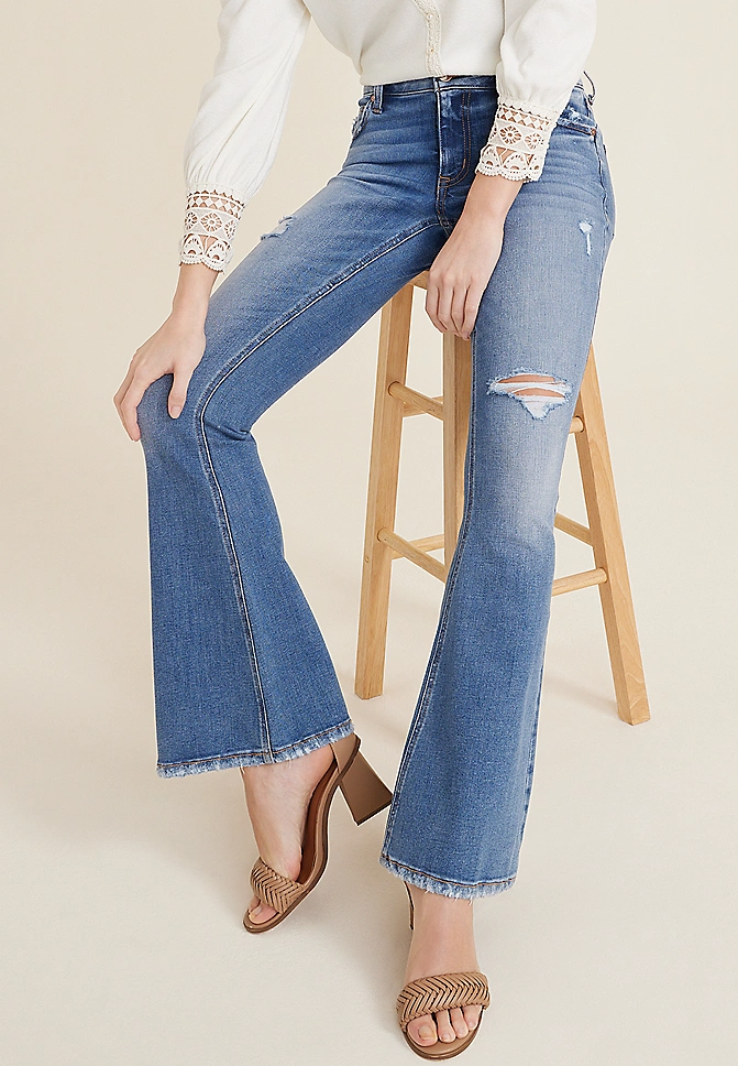 edgely Mid Rise Ripped Flare Jean