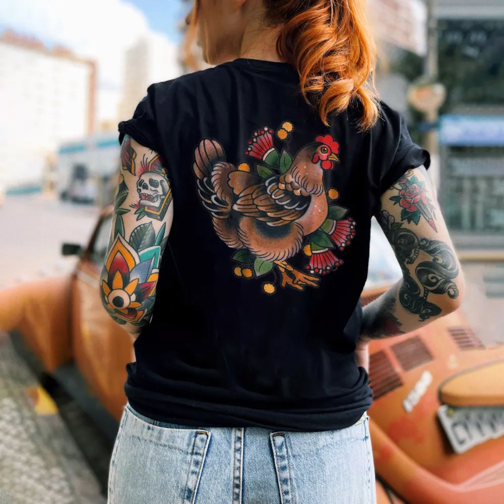 Vintage Hen Floral Printed Women's T-shirt