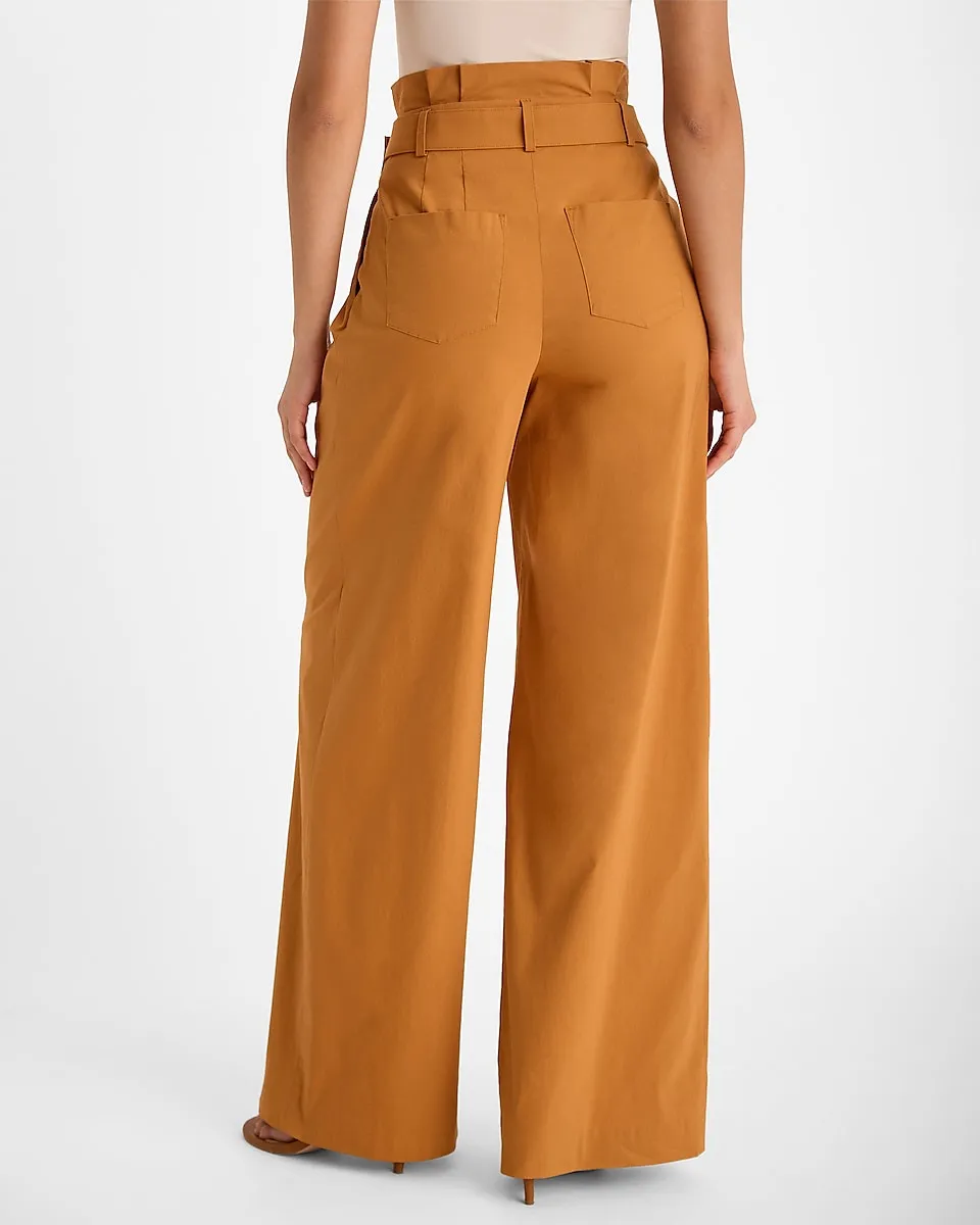 Super High Waisted Belted Paperbag Wide Leg Pant