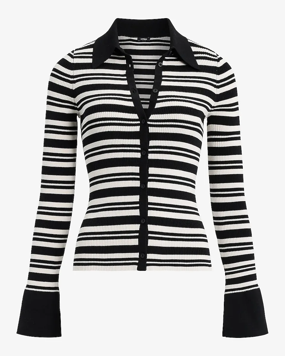 Silky Soft Fitted Striped Polo Cardigan