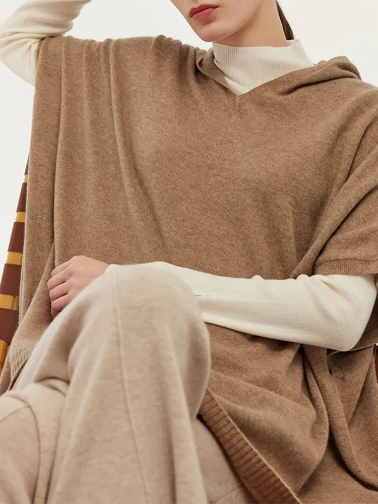 100% Cashmere Hooded Poncho Sweater