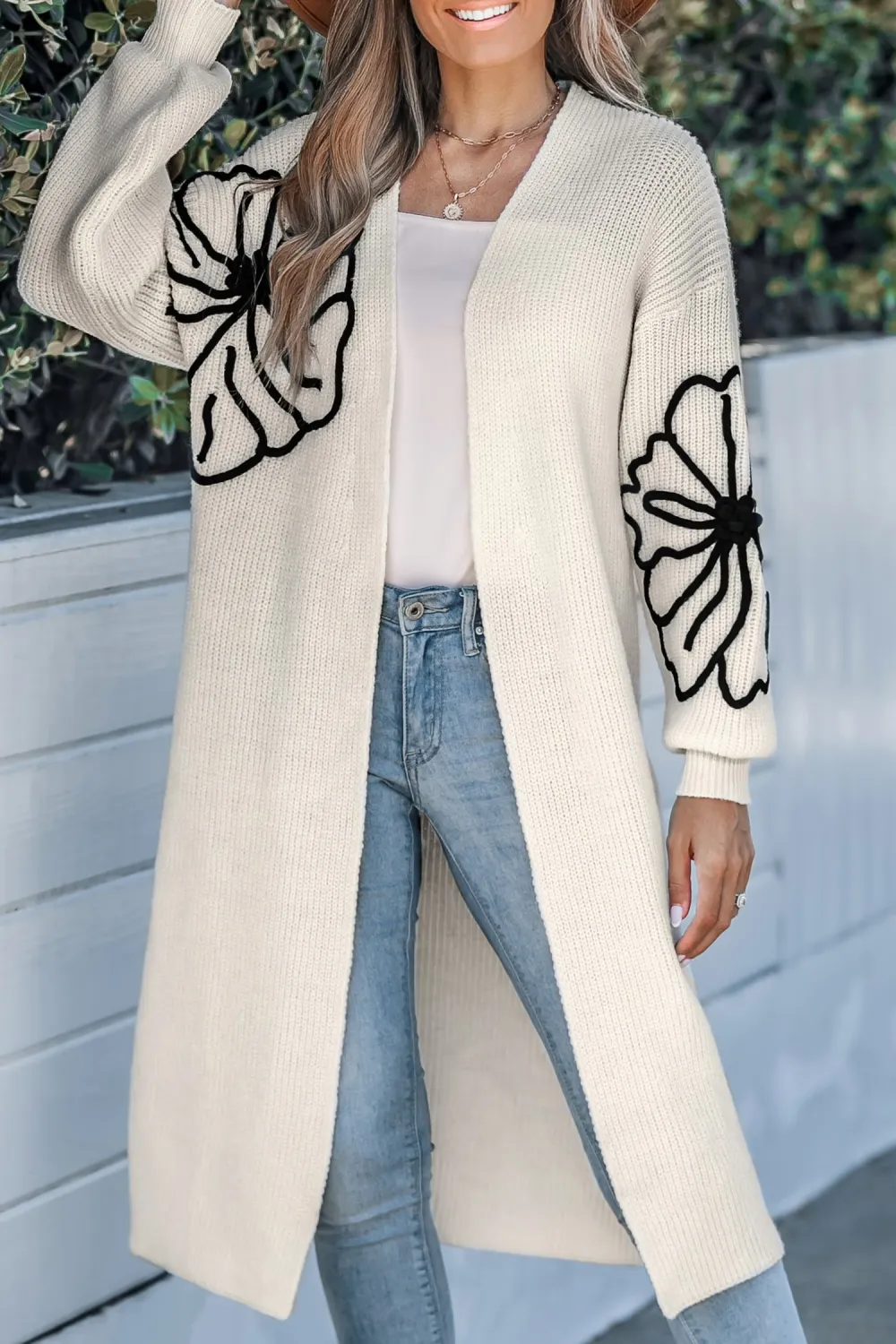 Ivory Floral Long Sleeve Duster