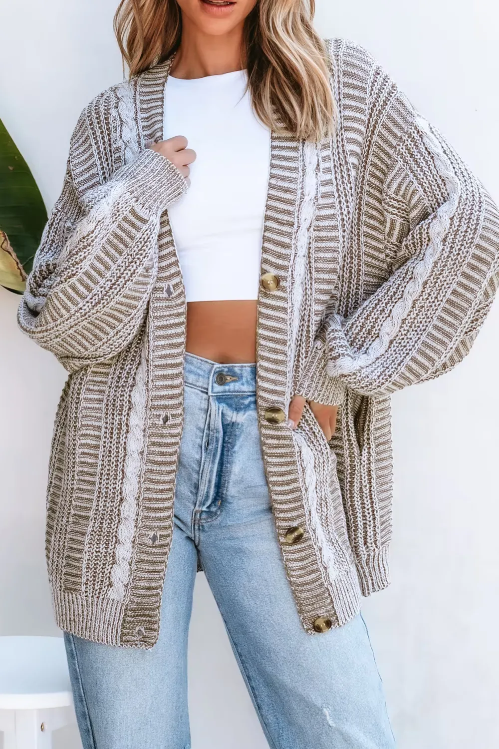 Brown Cable Knit Long Sleeve Longline Cardigan