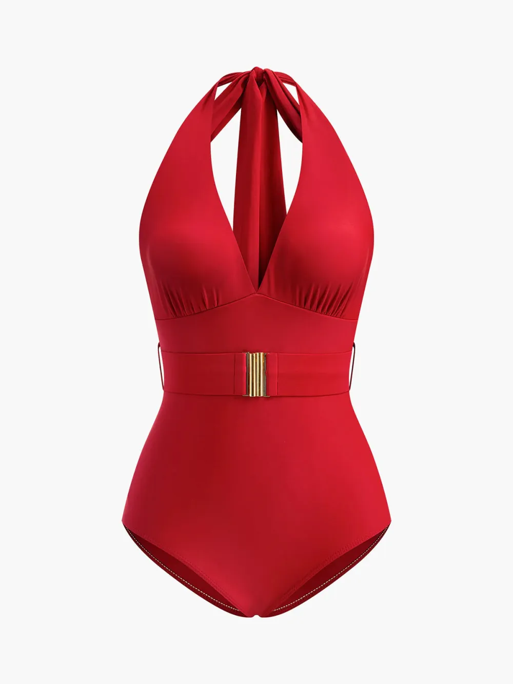 Plain Halter Neck One-Piece Swimsuit