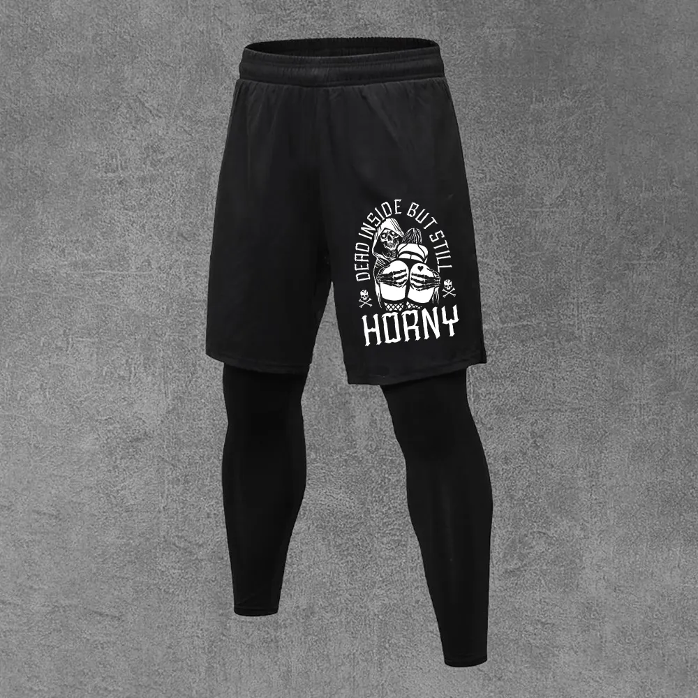 Dead Inside But Still Horny Printed Men's All-In-One Fitness Leggings