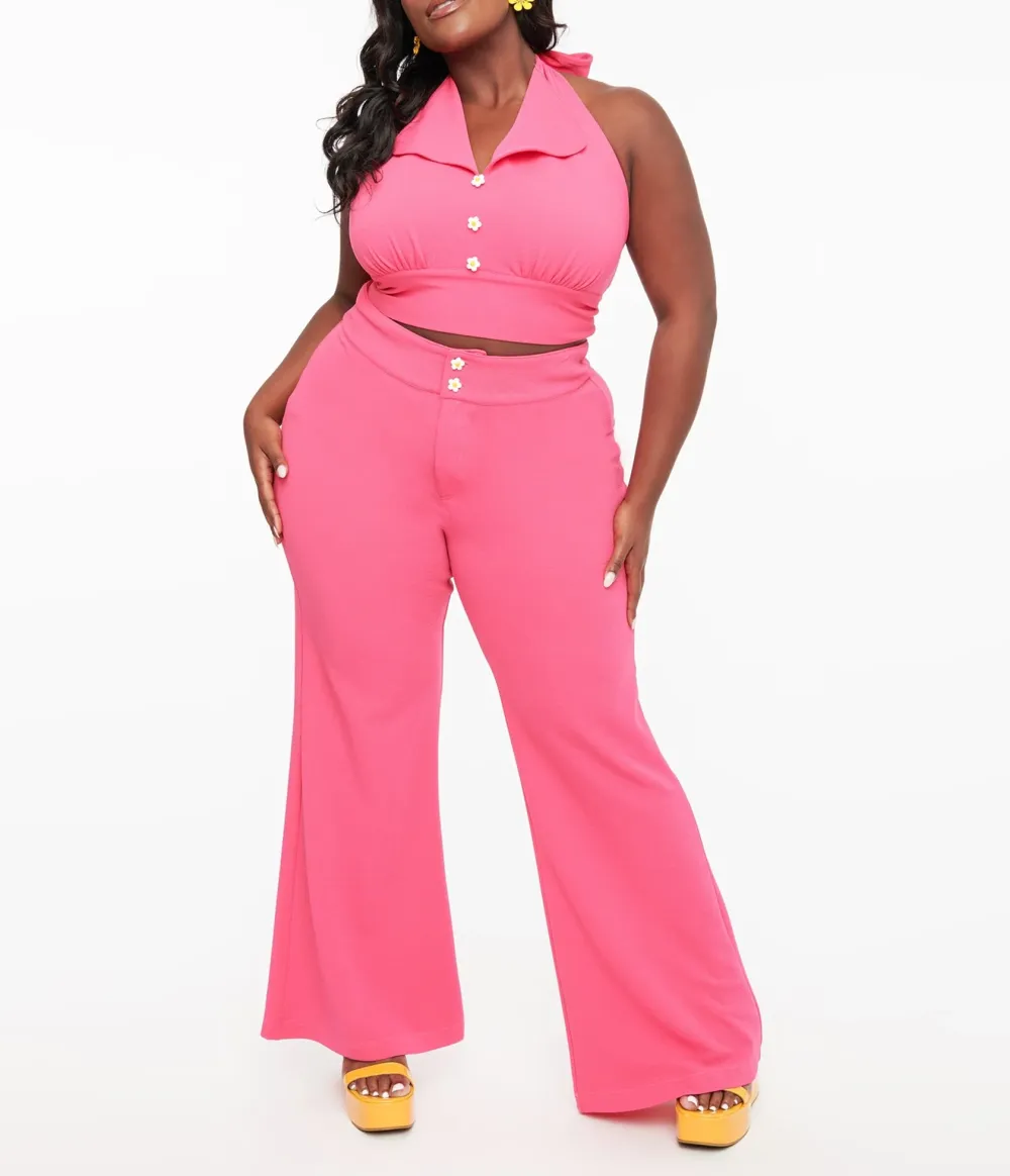 Smak Parlour Plus Size 1960s Hot Pink High Waist Flare Pants