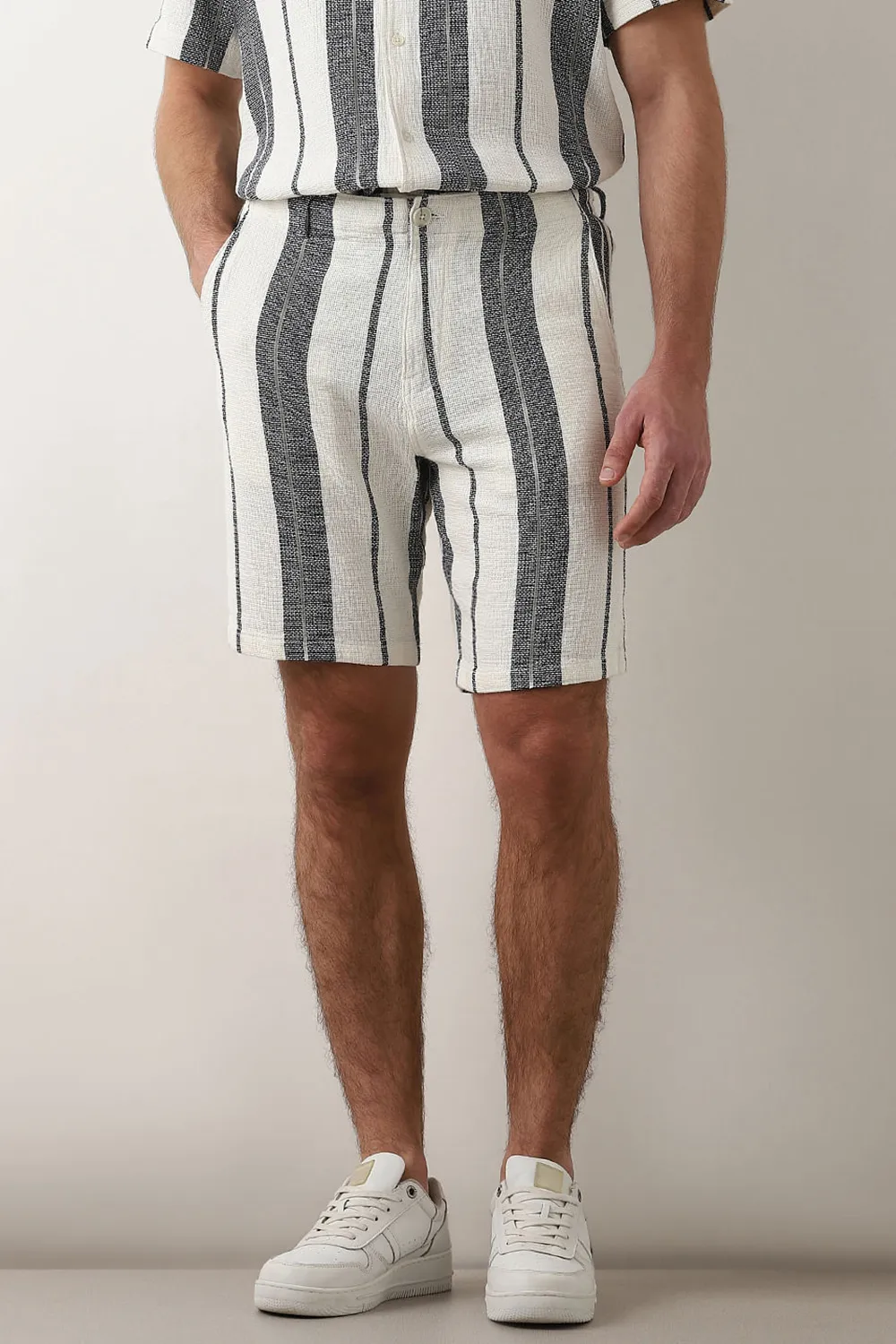 White Striped Co-ord Set Shorts