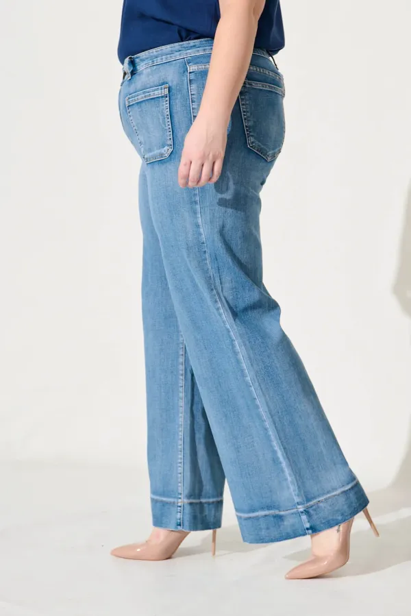 Blue High Waisted Wide Leg Jeans