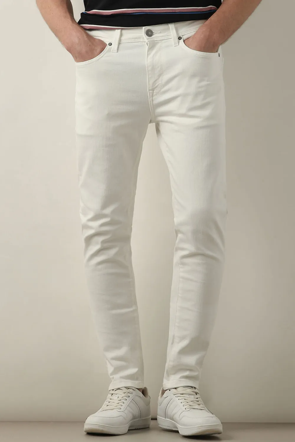 White Mid Rise Leon Slim Fit Jeans