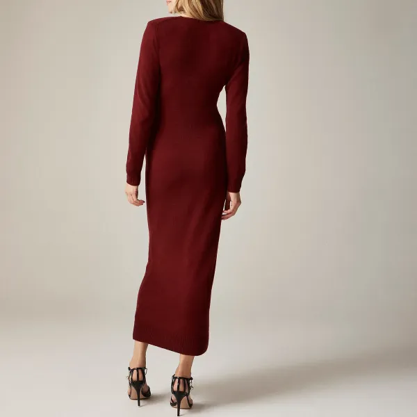 Crew Neck long-sleeve cashmere sweater-dress