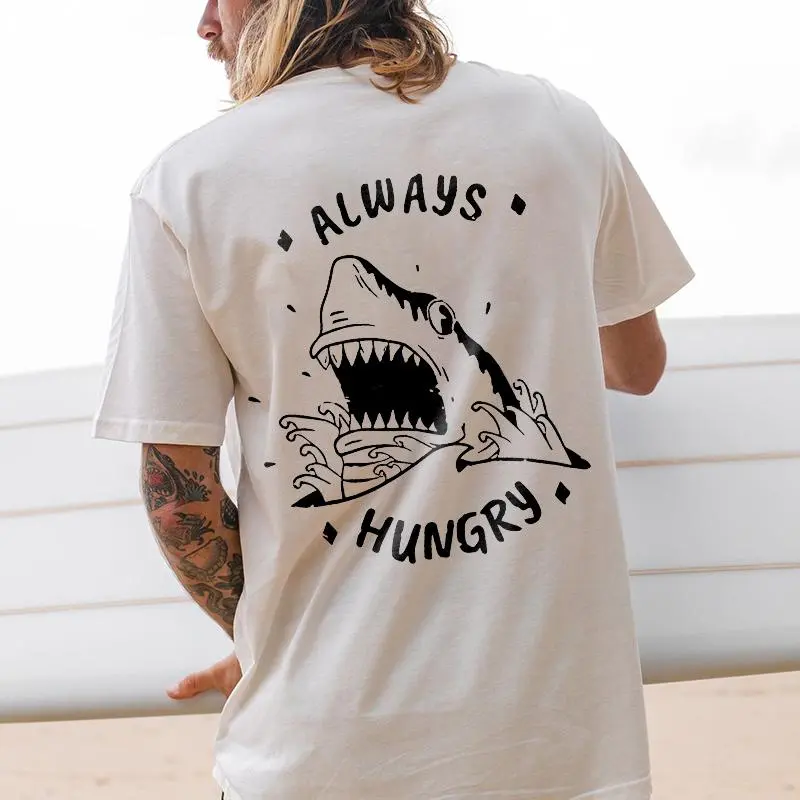 Always Hungry Printed Shark T-shirt