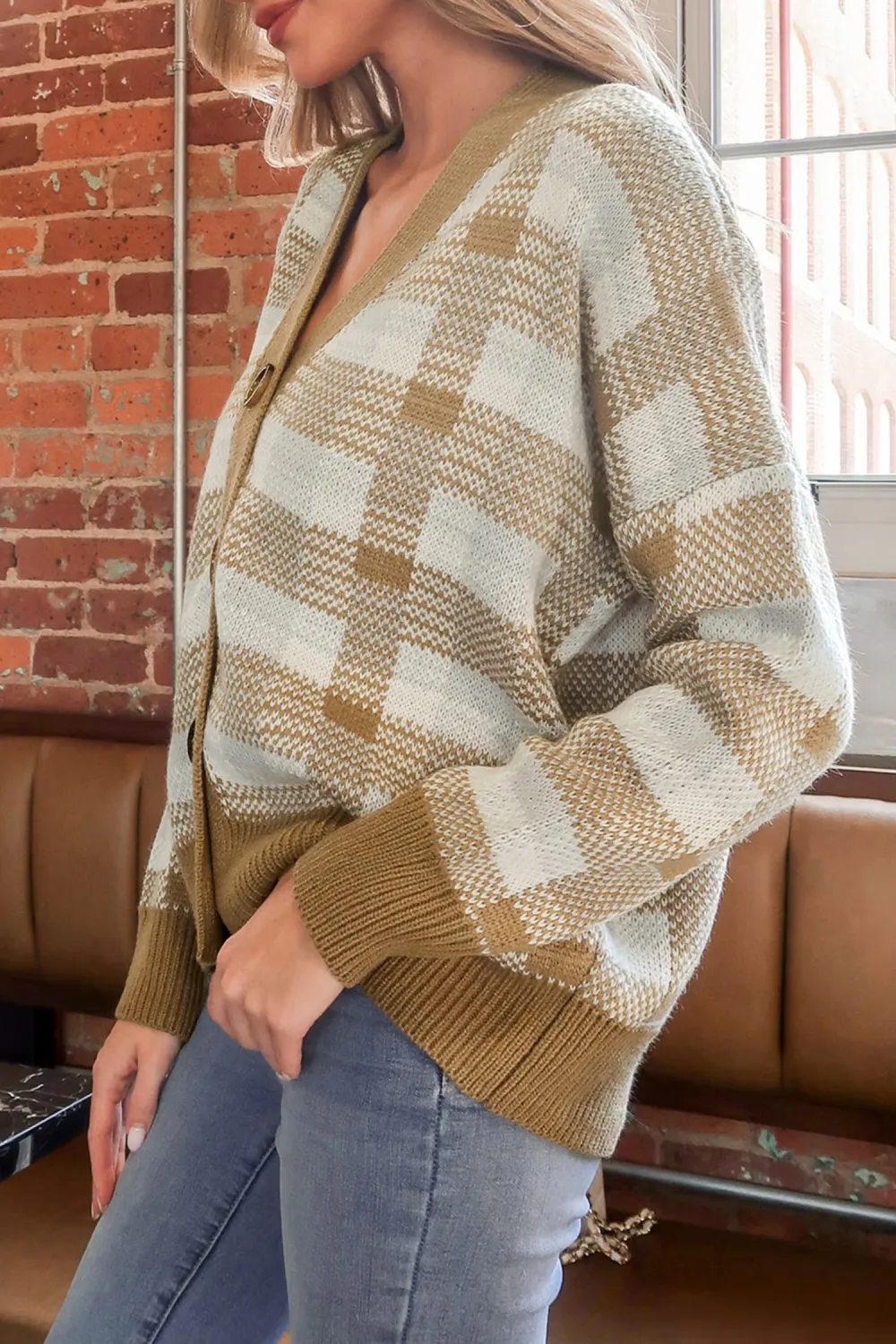 Gingham Button-Front Cardigan