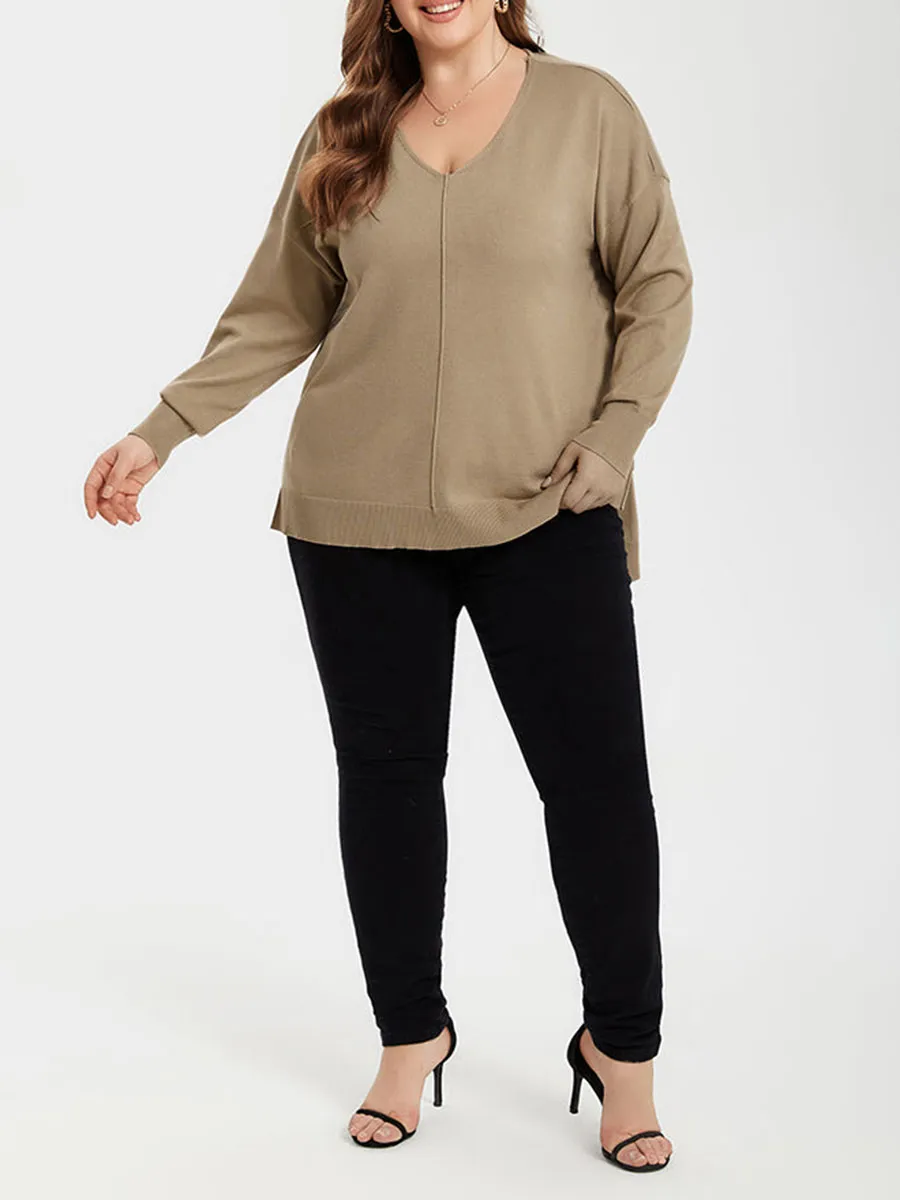 Solid Drop Shoulder Split Hem Sweatshirt