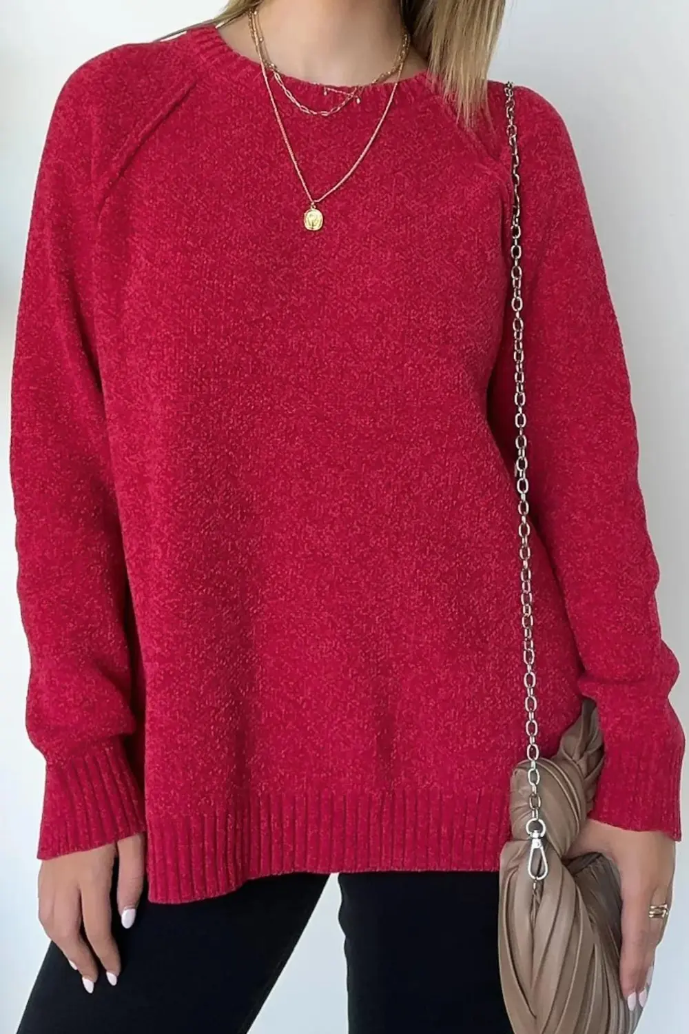 Easily Endearing Chenille Knit Raglan Sweater