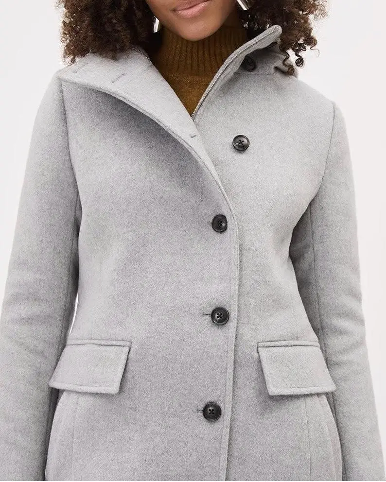 Classic Wool Coat With Hooded High Neckline