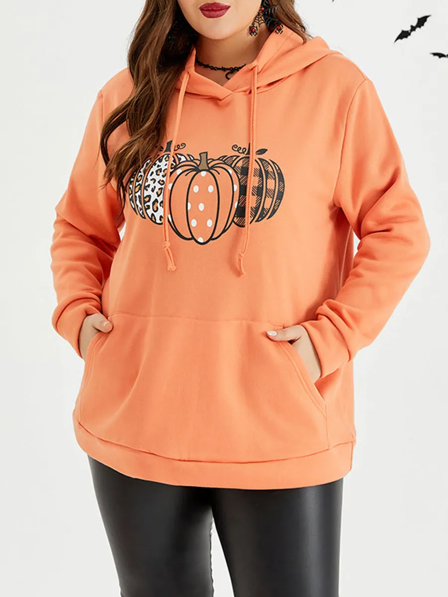 Halloween Pumpkin Pattern Drawstring Hoodie