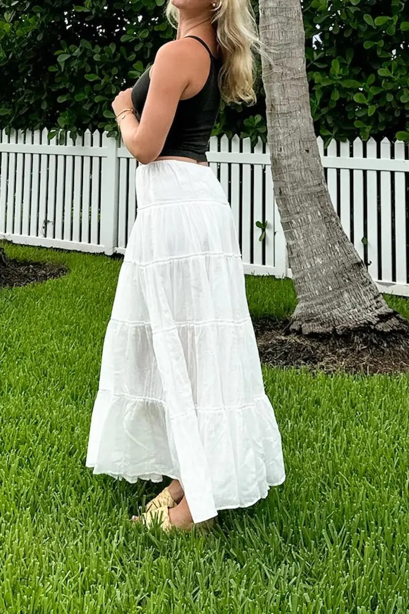 Drawstring Tiered Maxi Skirt