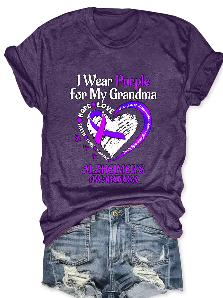 Women'S I Wear Purple For My Grandma Alzheimer'S Awareness Round-Neck T-Shirt
