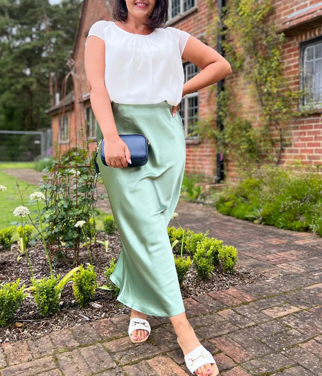 Sage Green Satin Maxi Skirt