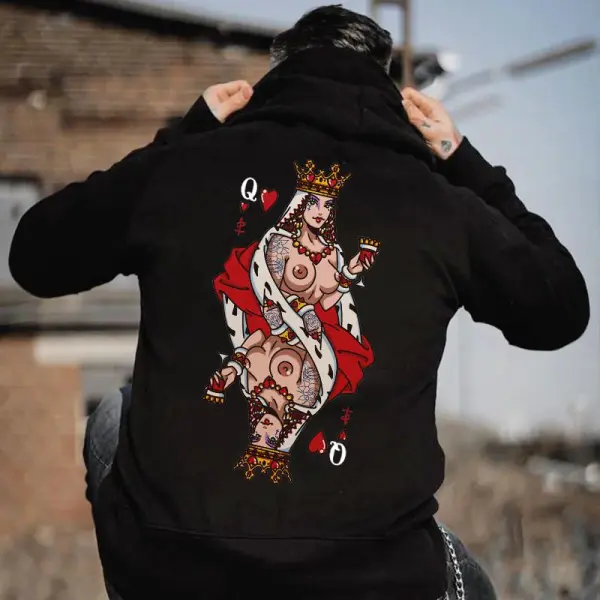 Q Playing Cards Leaking Breasts Printed Men's Hoodie