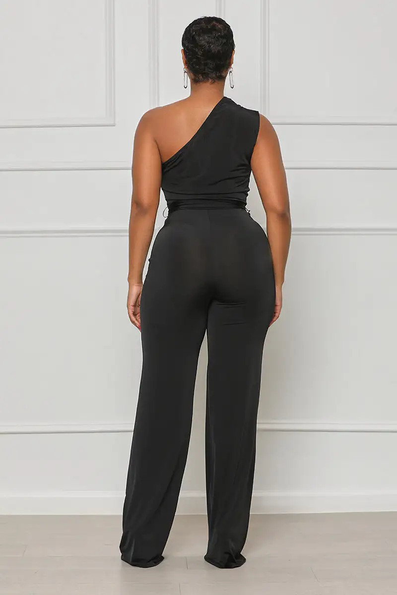 The Moment One Shoulder Jumpsuit (Black)-FINAL SALE