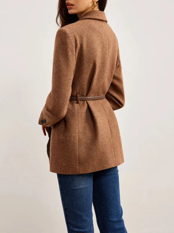 Double-Breasted Lapel Blazer With Belt