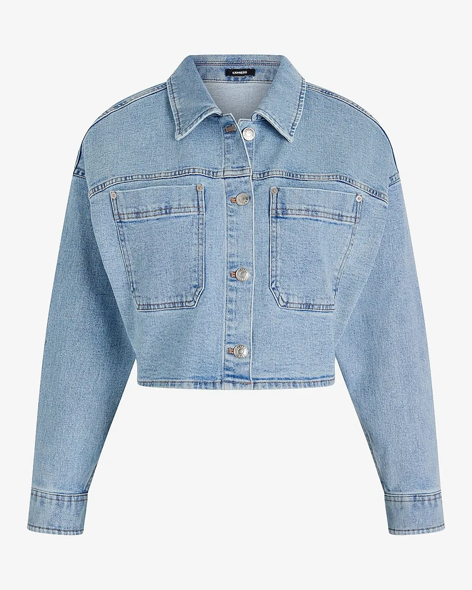 Light Wash Cropped Denim Shacket