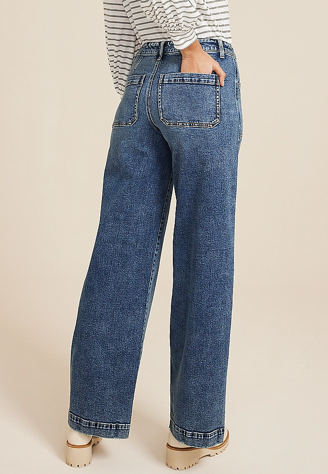 Patch Pocket High Rise Wide Leg Jean