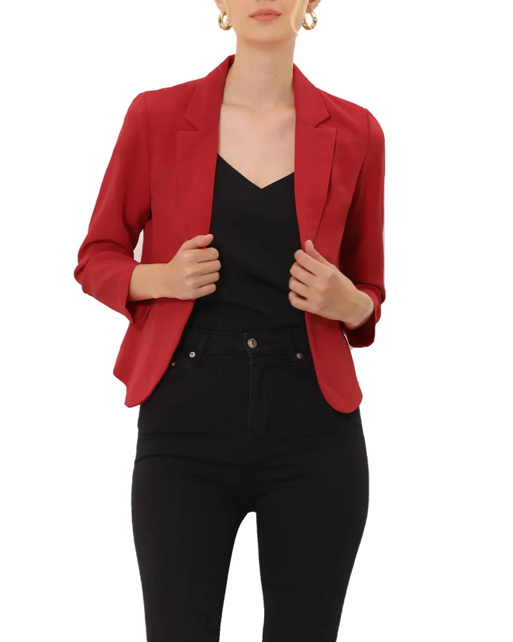 Allegra K- Open Front Crop Suit Blazer Jacket