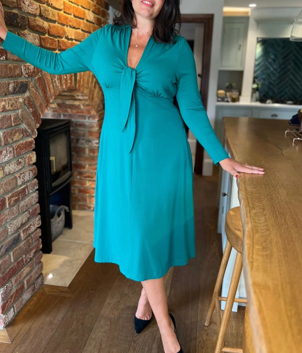 Emerald Green Tie Front Midi Dress