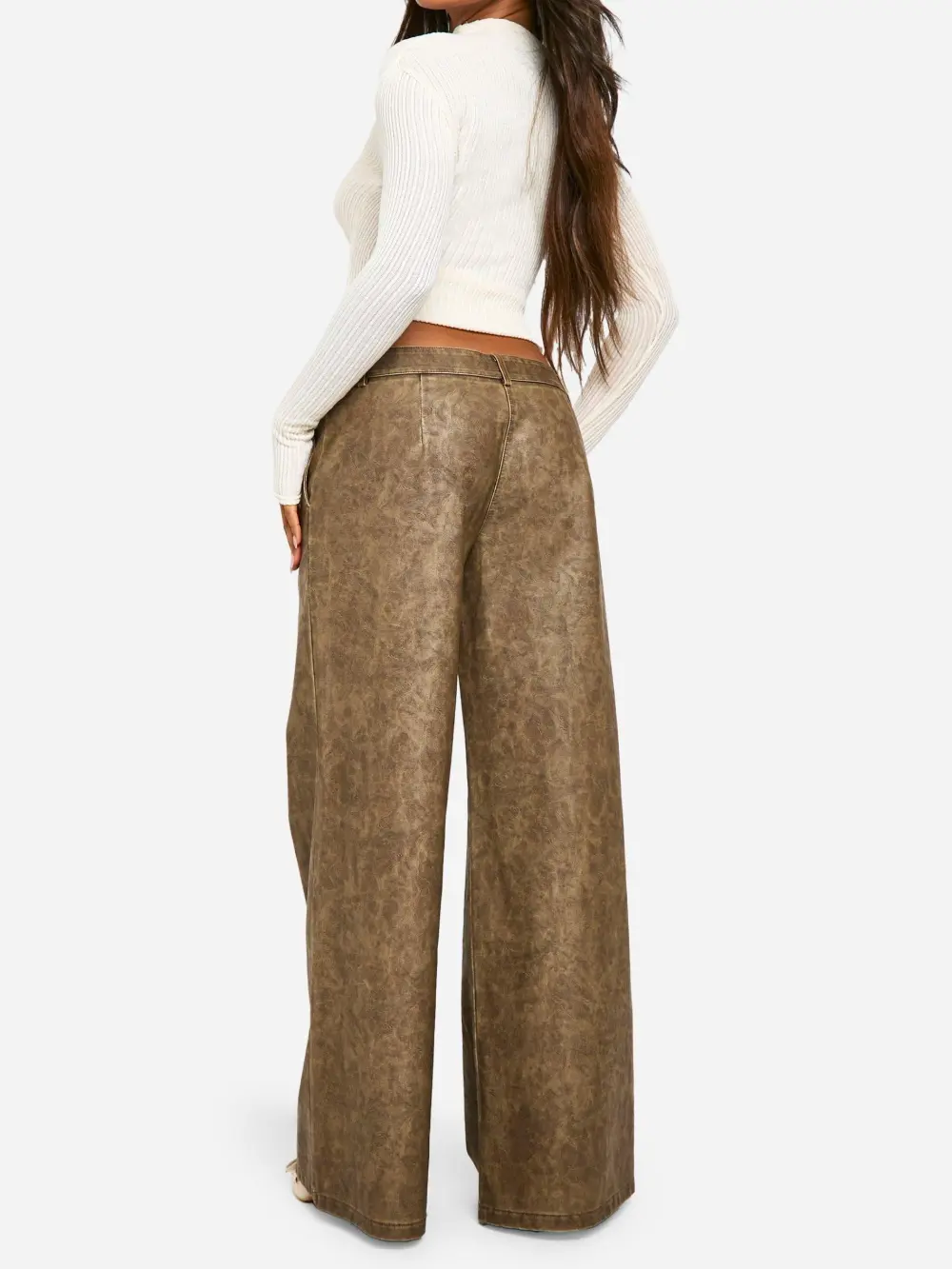 WASHED PU WIDE LEG PANTS