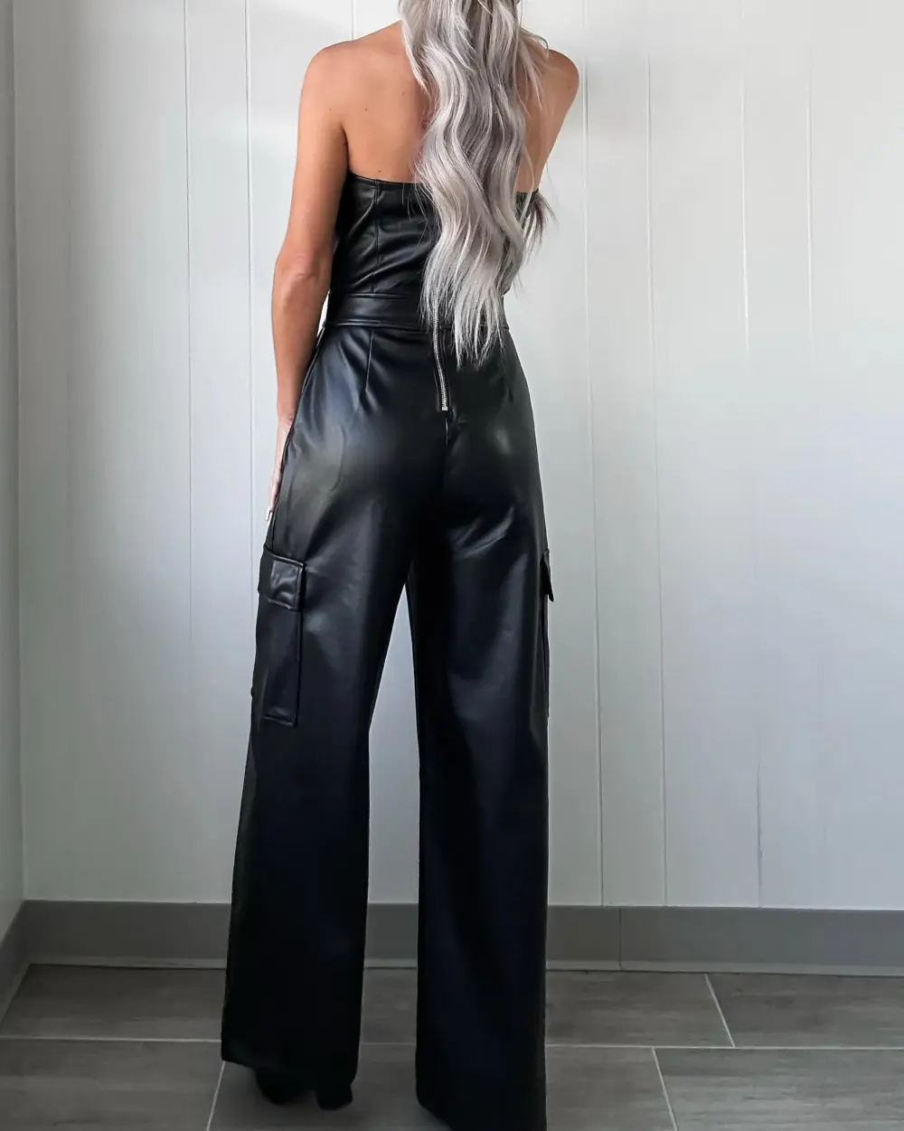 Midnight Edge Faux Leather Jumpsuit - Black